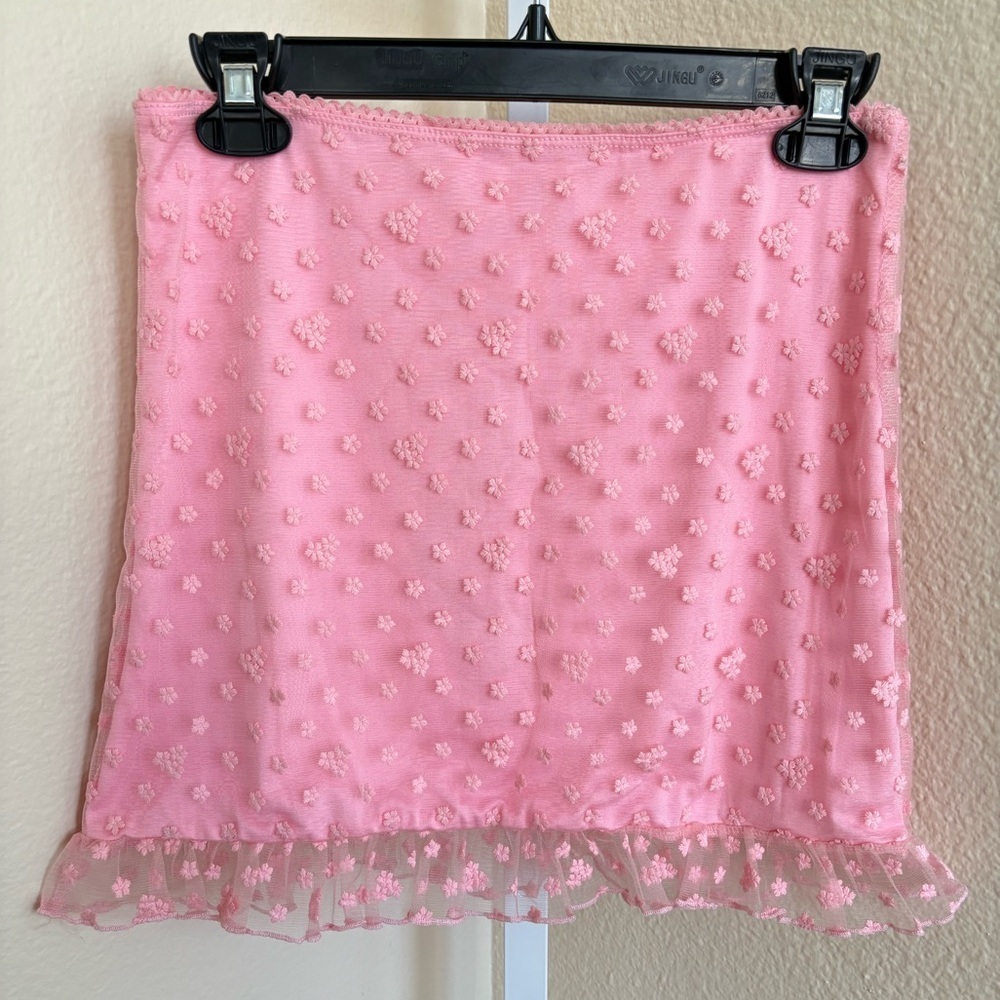 NWT - Sugar Thrillz Mesh Embroidered Daisy Mini Skirt in Pink - Size S - Picture 2 of 2